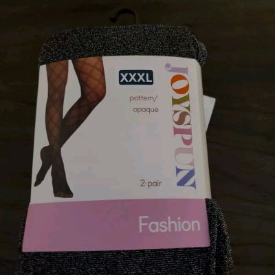 1 Pack of 2 Joyspun Opaque & Silver Black Crushed Plum Shimmer Tights Size XXXL